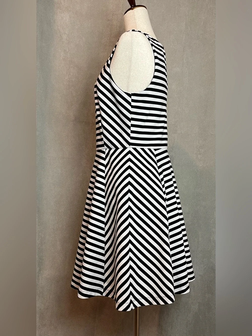 Express Black and White Striped Fit-and-Flare Skater Dress Large